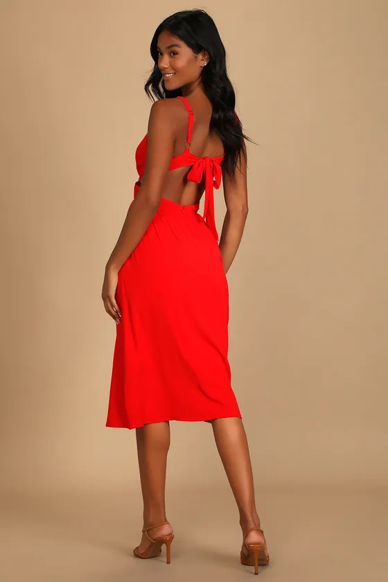 Bold New Look Bright Red Tie-Back Midi Dress With Pockets sold by Lulus product image thumbnail 3