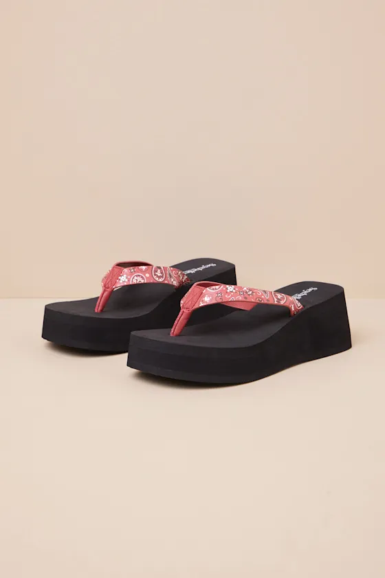 Skyscraper Red Bandana Flatform Thong Sandals sold by Lulus product image thumbnail 2