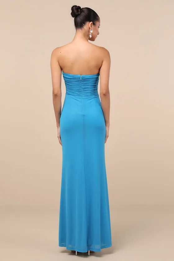 Epitome of Allure Bright Blue Mesh Strapless Ruched Maxi Dress sold by Lulus product image thumbnail 2