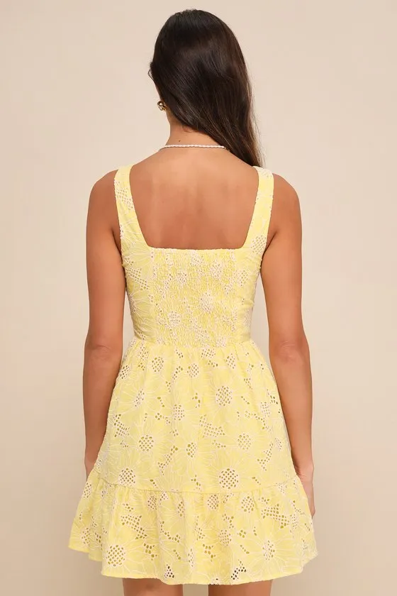 Bright Personality Yellow Embroidered Floral Skater Mini Dress sold by Lulus product image thumbnail 2