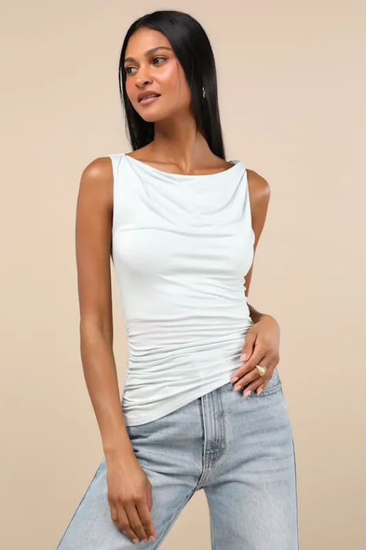 Linzia Mint Jersey Knit Asymmetrical Top sold by Lulus