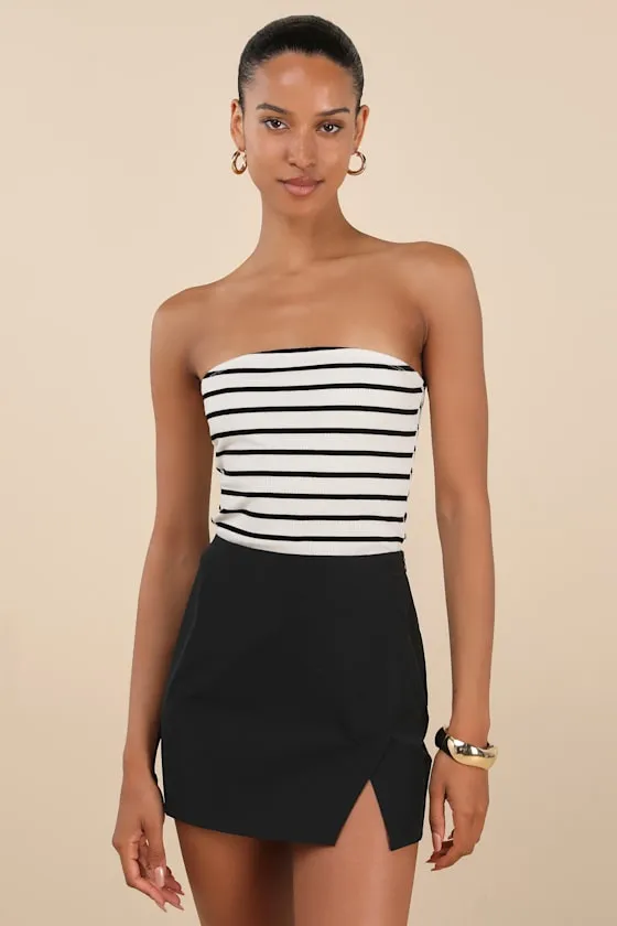 Briana Black Notched Mini Skirt sold by Lulus