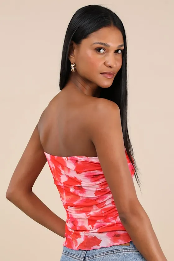 Maylin Red Abstract Print Mesh Strapless Top sold by Lulus product image thumbnail 2