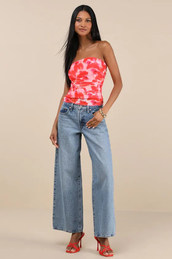 Maylin Red Abstract Print Mesh Strapless Top sold by Lulus product image thumbnail 3