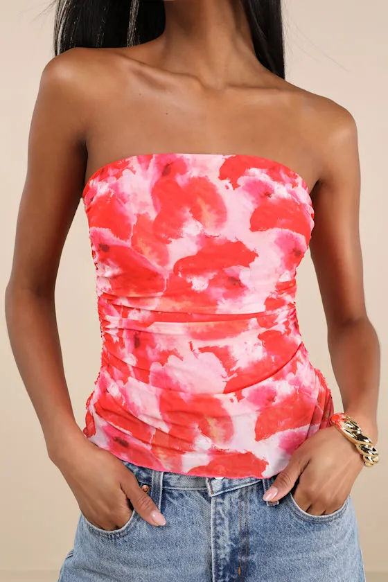 Maylin Red Abstract Print Mesh Strapless Top sold by Lulus product image thumbnail 4