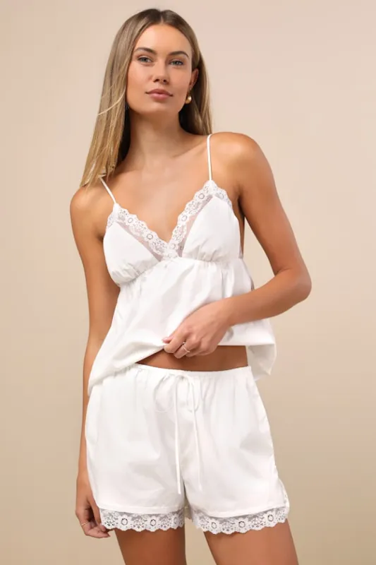 Bud White Lace Drawstring Shorts sold by Lulus