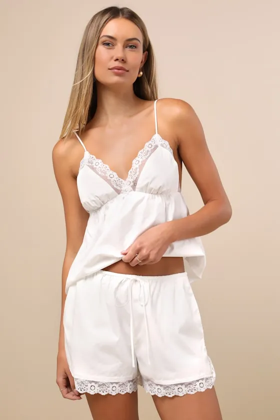 Bud White Lace Drawstring Shorts sold by Lulus