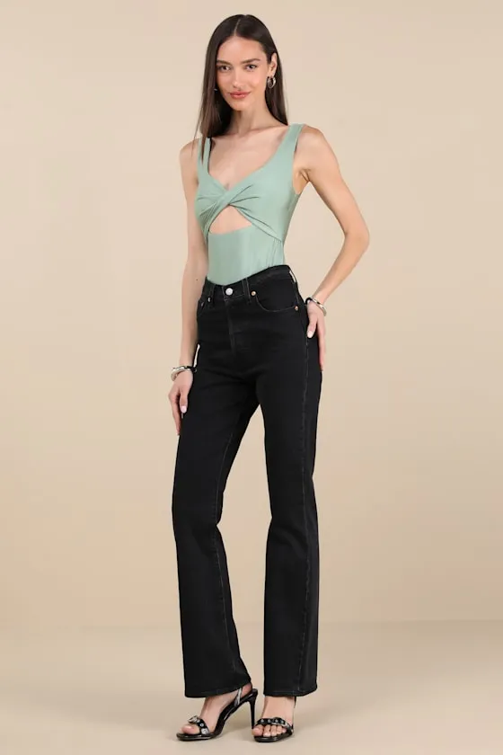 Basima Sage Green Cutout Twist-Front Sleeveless Bodysuit sold by Lulus product image thumbnail 3