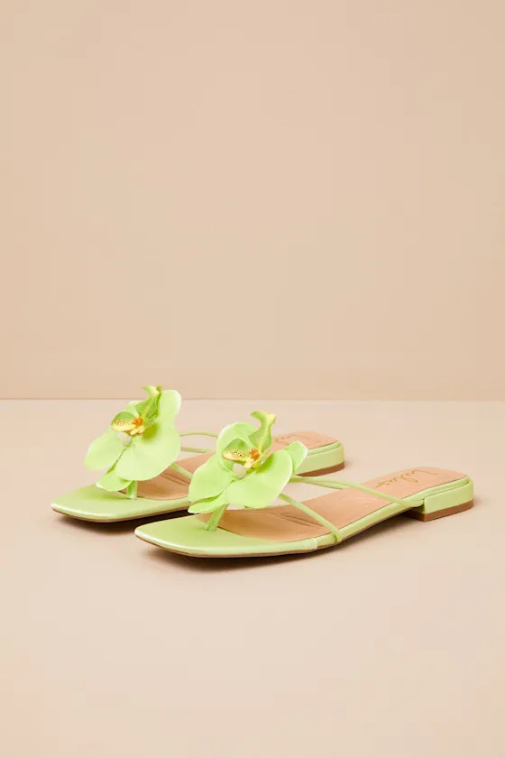 Florra Lime Green Satin Floral Applique Low Heel Slide Sandals sold by Lulus product image thumbnail 2