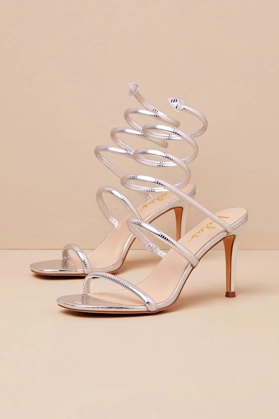 Gerogette Silver Metallic High Heel Ankle Wrap Sandals sold by Lulus product image thumbnail 2