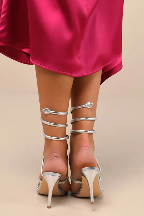 Gerogette Silver Metallic High Heel Ankle Wrap Sandals sold by Lulus product image thumbnail 3
