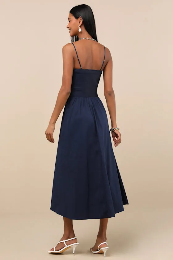 Tandria Navy Smocked Sleeveless Midi Dress sold by Lulus product image thumbnail 3