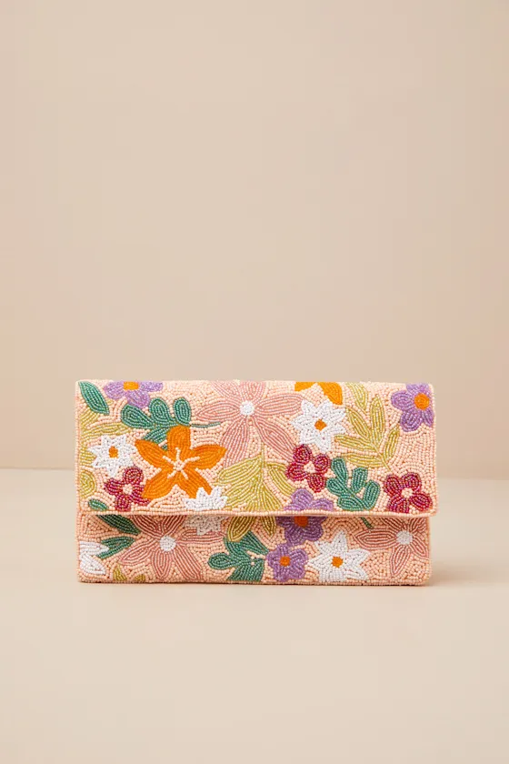Lisanne Peach Multi Floral Beaded Clutch sold by Lulus product image thumbnail 2