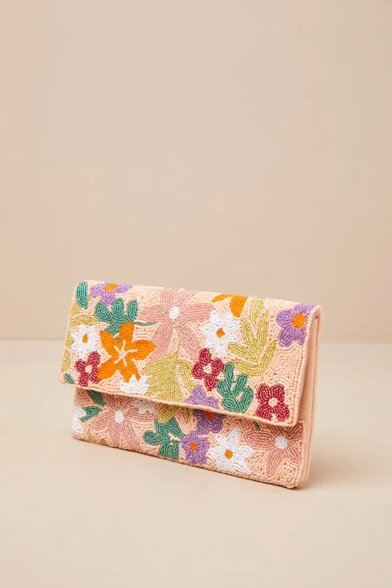 Lisanne Peach Multi Floral Beaded Clutch sold by Lulus product image thumbnail 4