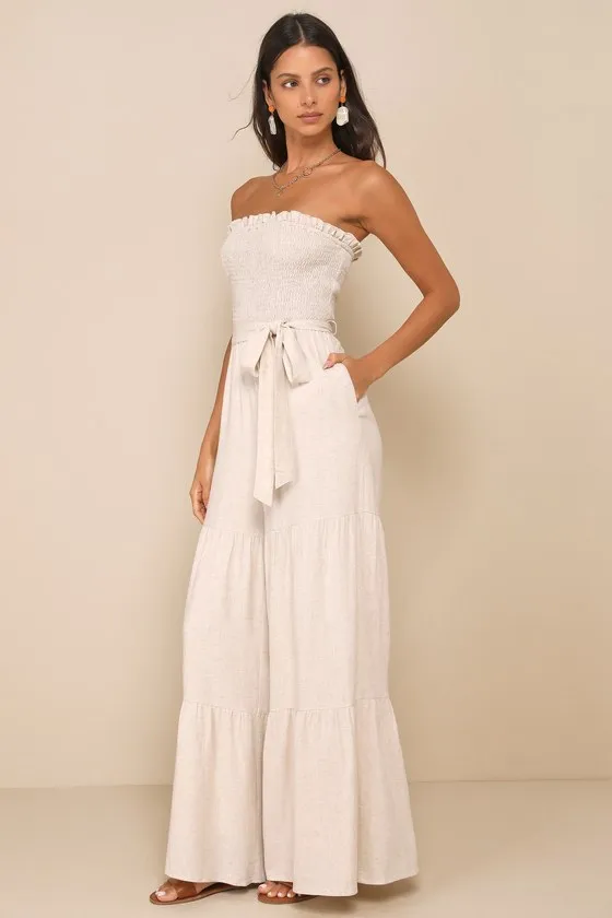 Effective Charm Beige Linen Strapless Jumpsuit sold by Lulus product image thumbnail 3