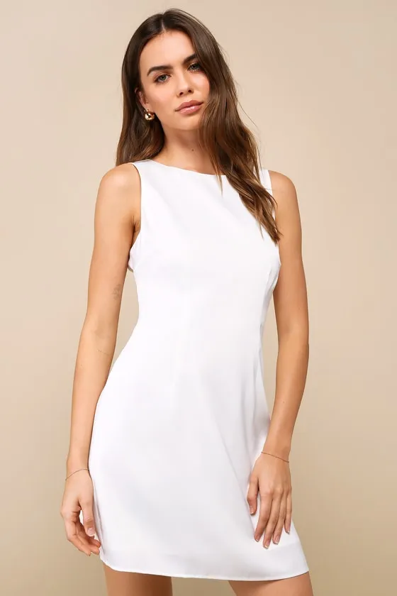 Elevated Appearance Ivory Satin Open Back Mini Dress sold by Lulus