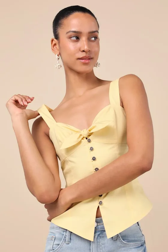 Earlene Light Yellow Tie-Front Button-Up Tank Top sold by Lulus