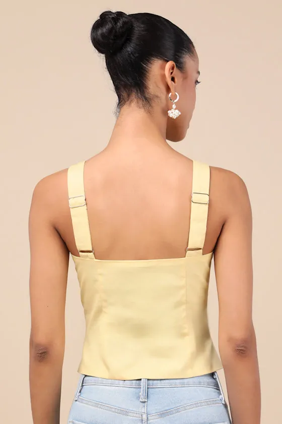 Earlene Light Yellow Tie-Front Button-Up Tank Top sold by Lulus product image thumbnail 2