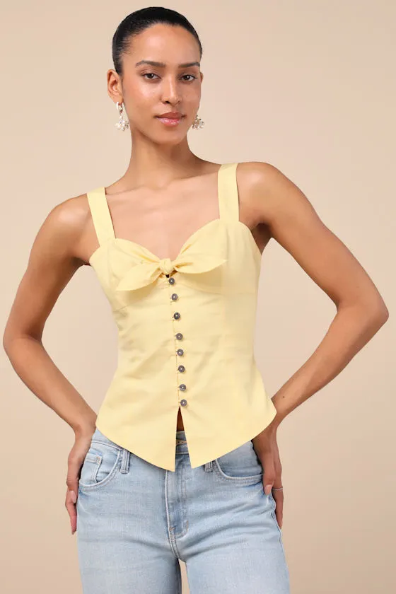 Earlene Light Yellow Tie-Front Button-Up Tank Top sold by Lulus product image thumbnail 3