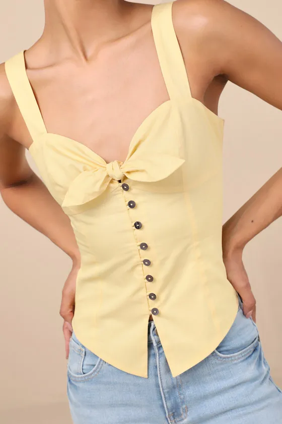 Earlene Light Yellow Tie-Front Button-Up Tank Top sold by Lulus product image thumbnail 4