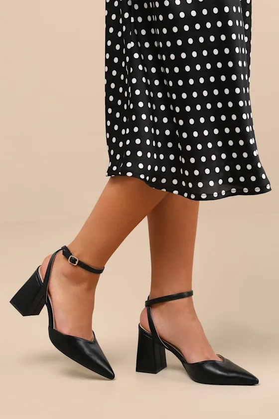 Alodie Black Pointed-Toe Ankle Strap Pumps sold by Lulus