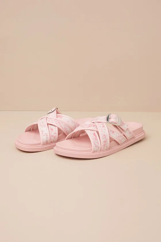 Killian Pink Tropical Print Slide Sandals sold by Lulus product image thumbnail 2