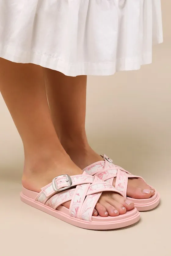 Killian Pink Tropical Print Slide Sandals sold by Lulus product image thumbnail 3