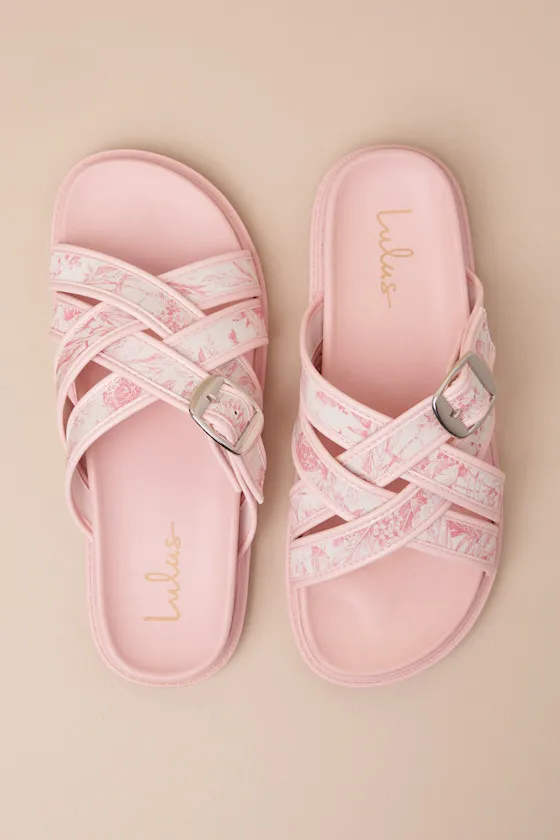 Killian Pink Tropical Print Slide Sandals sold by Lulus product image thumbnail 4