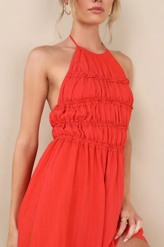 Kallina Red Orange Ruffled Halter Neck Mini Dress sold by Lulus product image thumbnail 4