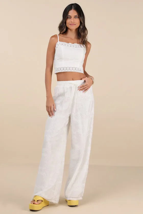 Anthoula White Eyelet Embroidered Crochet Lace Crop Top sold by Lulus product image thumbnail 2