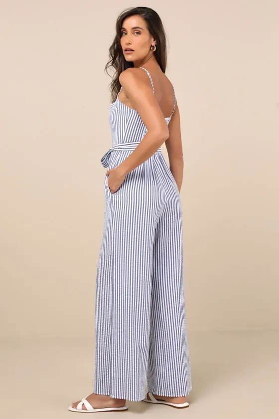 Messina Blue Striped Wide-Leg Jumpsuit sold by Lulus product image thumbnail 2