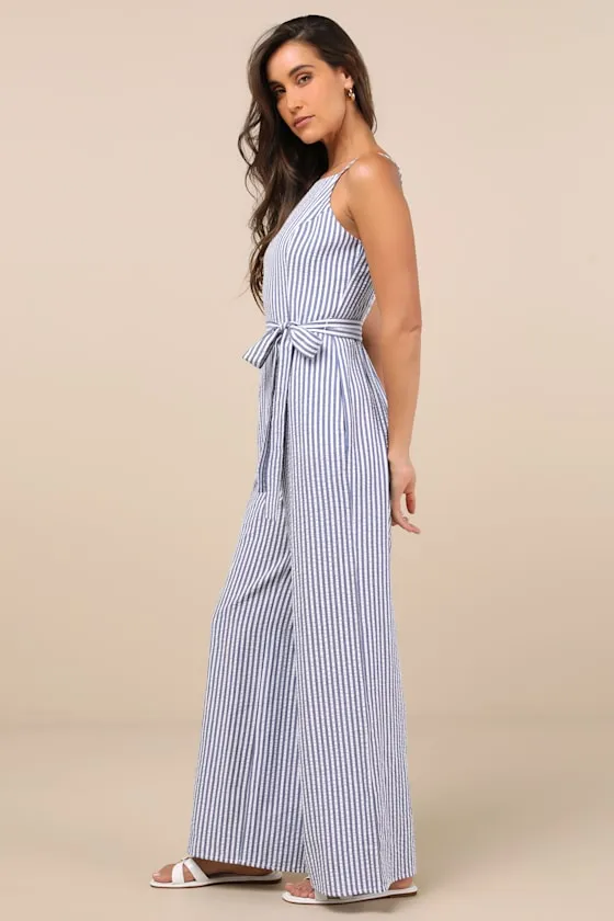 Messina Blue Striped Wide-Leg Jumpsuit sold by Lulus product image thumbnail 3