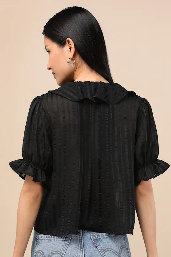 Dania Black Striped Ruffled Short Sleeve Top sold by Lulus product image thumbnail 2
