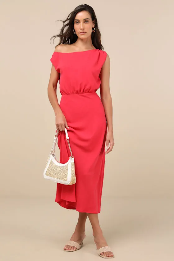 Casual Enchantment Red Linen Off-the-Shoulder Midi Dress sold by Lulus