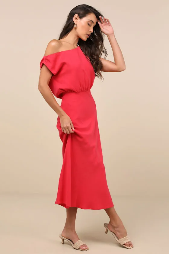 Casual Enchantment Red Linen Off-the-Shoulder Midi Dress sold by Lulus product image thumbnail 2
