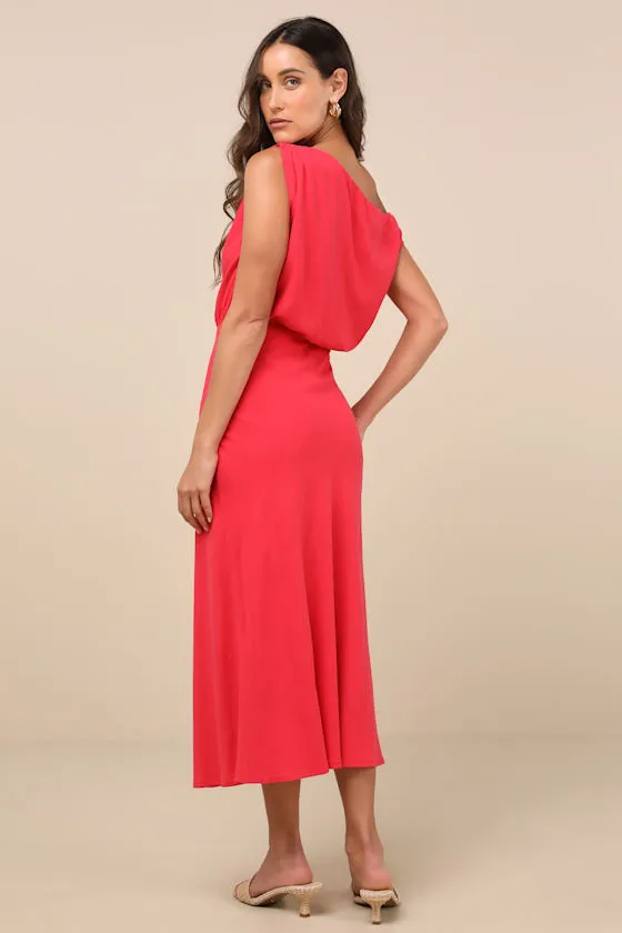 Casual Enchantment Red Linen Off-the-Shoulder Midi Dress sold by Lulus product image thumbnail 3