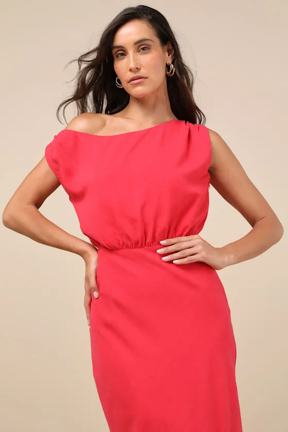 Casual Enchantment Red Linen Off-the-Shoulder Midi Dress sold by Lulus product image thumbnail 4
