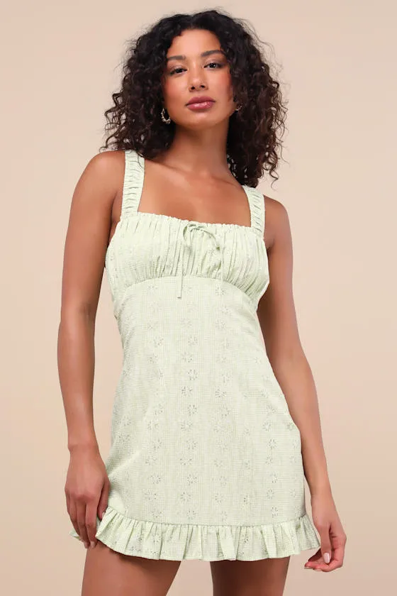Naina Light Green Embroidered Sleeveless Mini Dress sold by Lulus