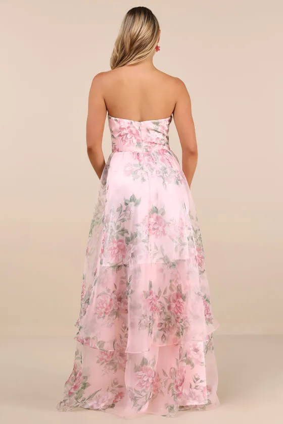 Truly Extraordinary Pink Floral Organza Strapless Maxi Dress sold by Lulus product image thumbnail 2