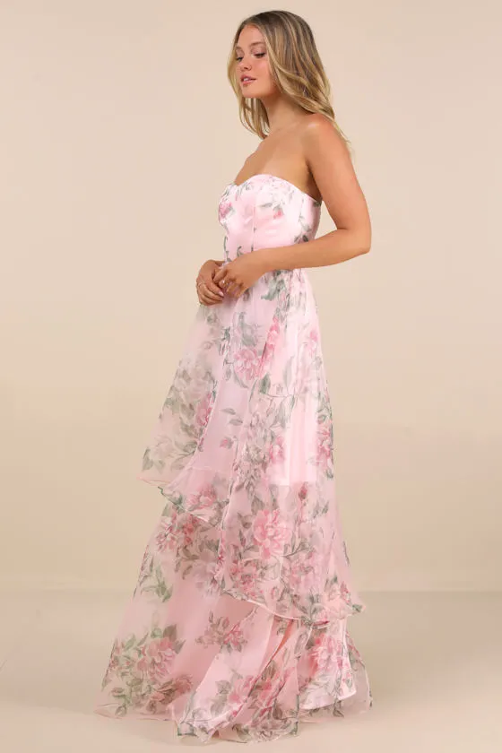 Truly Extraordinary Pink Floral Organza Strapless Maxi Dress sold by Lulus product image thumbnail 3
