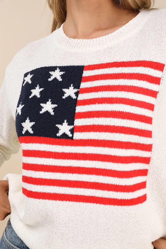 Sofija Ivory American Flag Knit Crew Neck Pullover Sweater sold by Lulus product image thumbnail 4