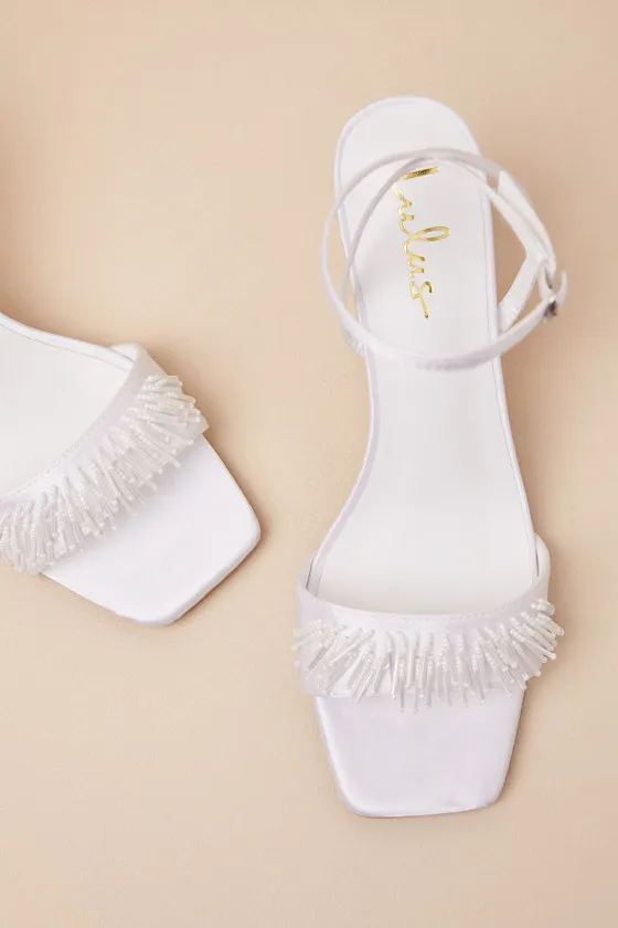 Addia White Satin Beaded Fringe High Heel Sandals sold by Lulus product image thumbnail 4