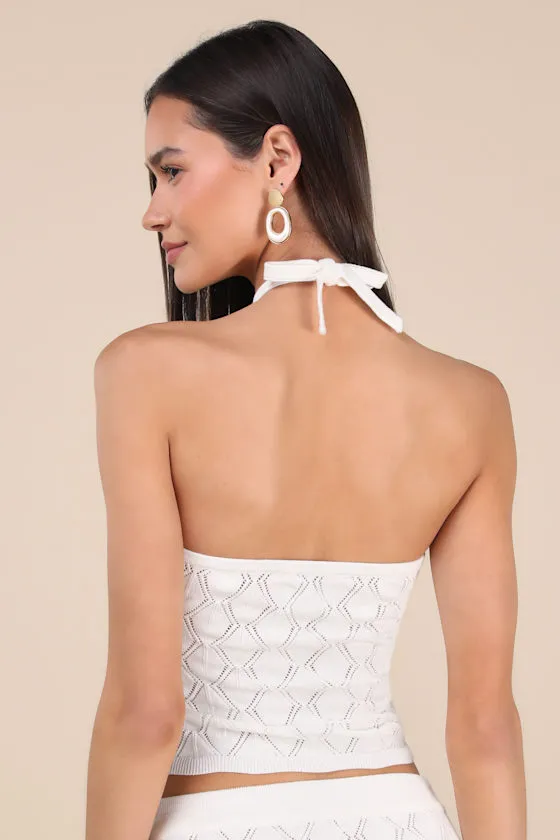 Daisy Ivory Pointelle Knit Halter Crop Top sold by Lulus product image thumbnail 2
