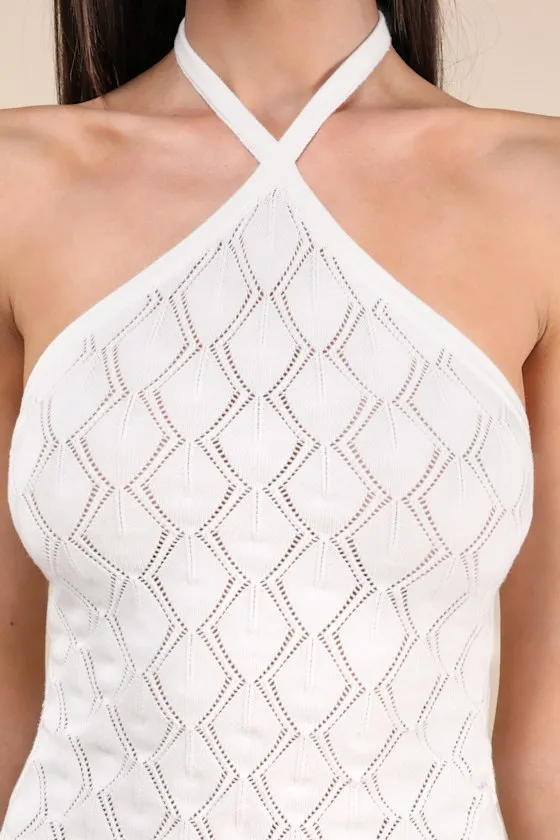 Daisy Ivory Pointelle Knit Halter Crop Top sold by Lulus product image thumbnail 3
