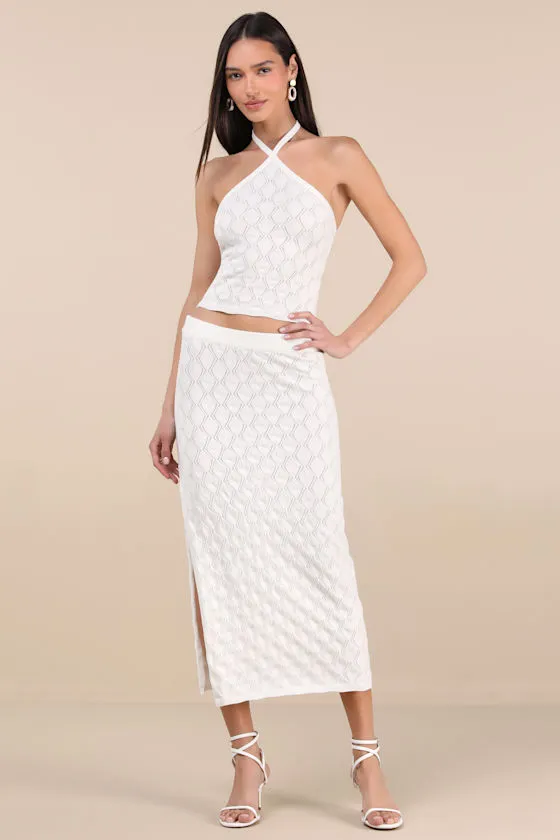 Daisy Ivory Pointelle Knit Halter Crop Top sold by Lulus product image thumbnail 4