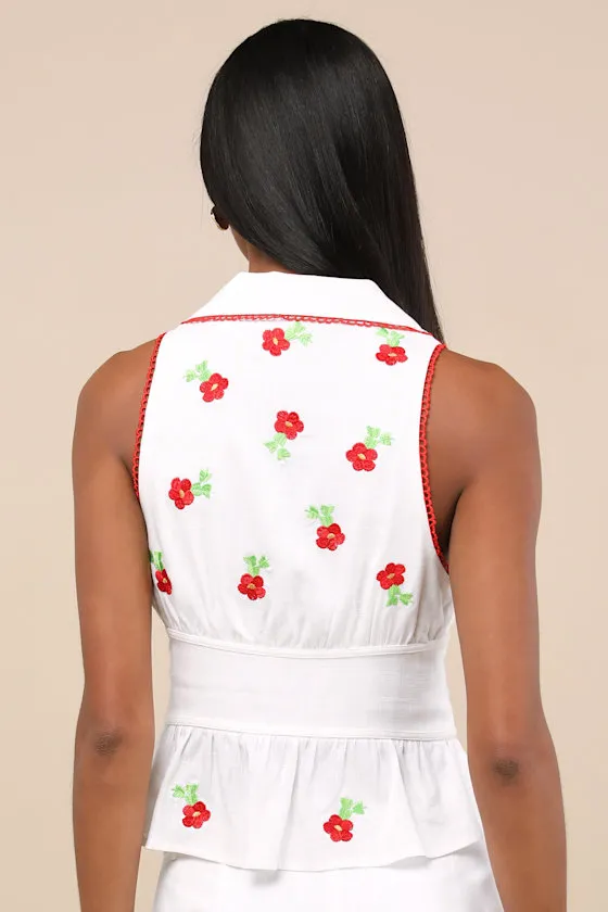 Ayah White Embroidered Collared Button-Front Top sold by Lulus product image thumbnail 2