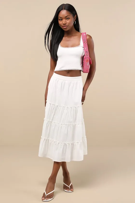 Josepha White Ribbed Knit Ruffled Crop Tank Top sold by Lulus product image thumbnail 3