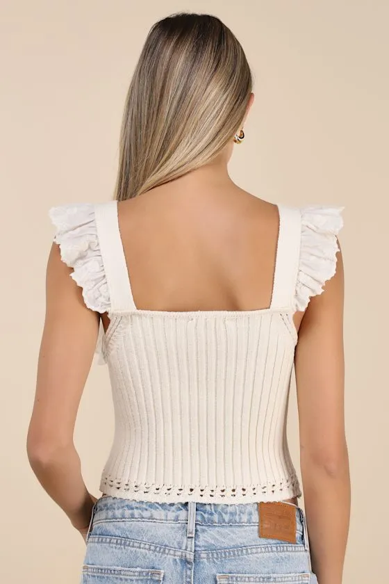 Gioia Cream Ribbed Ruffled Cap Sleeve Top sold by Lulus product image thumbnail 2