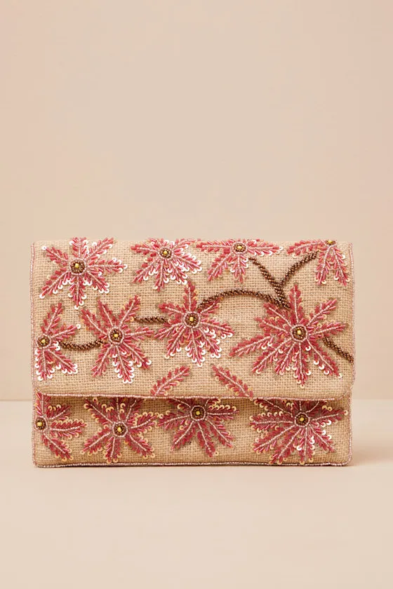 Neriah Beige Woven Sequin Beaded Clutch sold by Lulus product image thumbnail 2