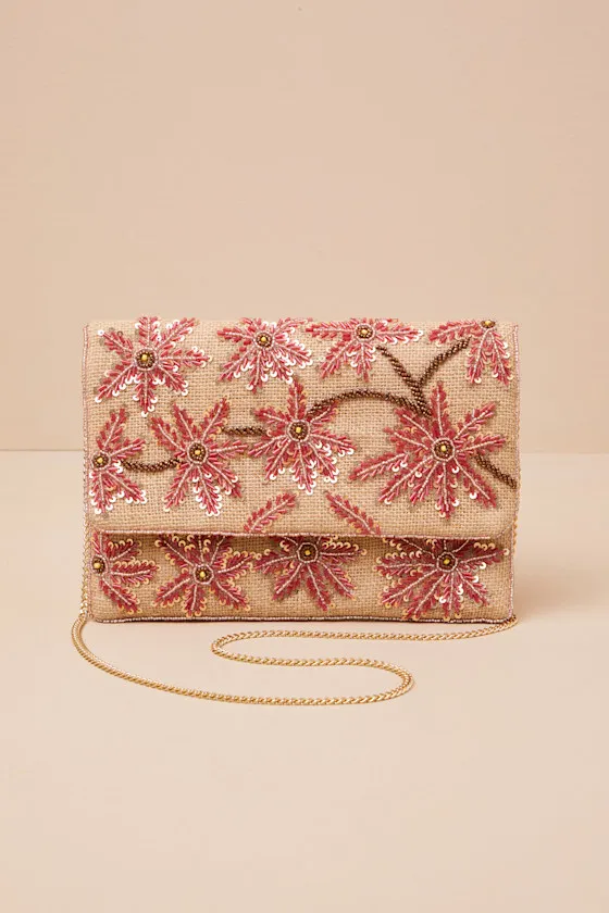 Neriah Beige Woven Sequin Beaded Clutch sold by Lulus product image thumbnail 4